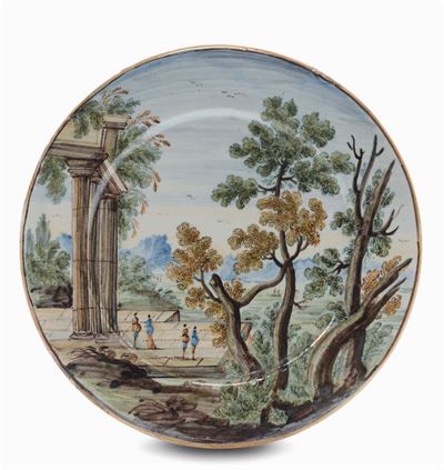 Coppia di Piattini in Maiolica con Paesaggi, Castelli Fine XVIII Secolo