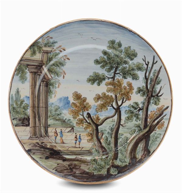 Coppia di piattini in maiolica con paesaggi, Castelli fine XVIII secolo