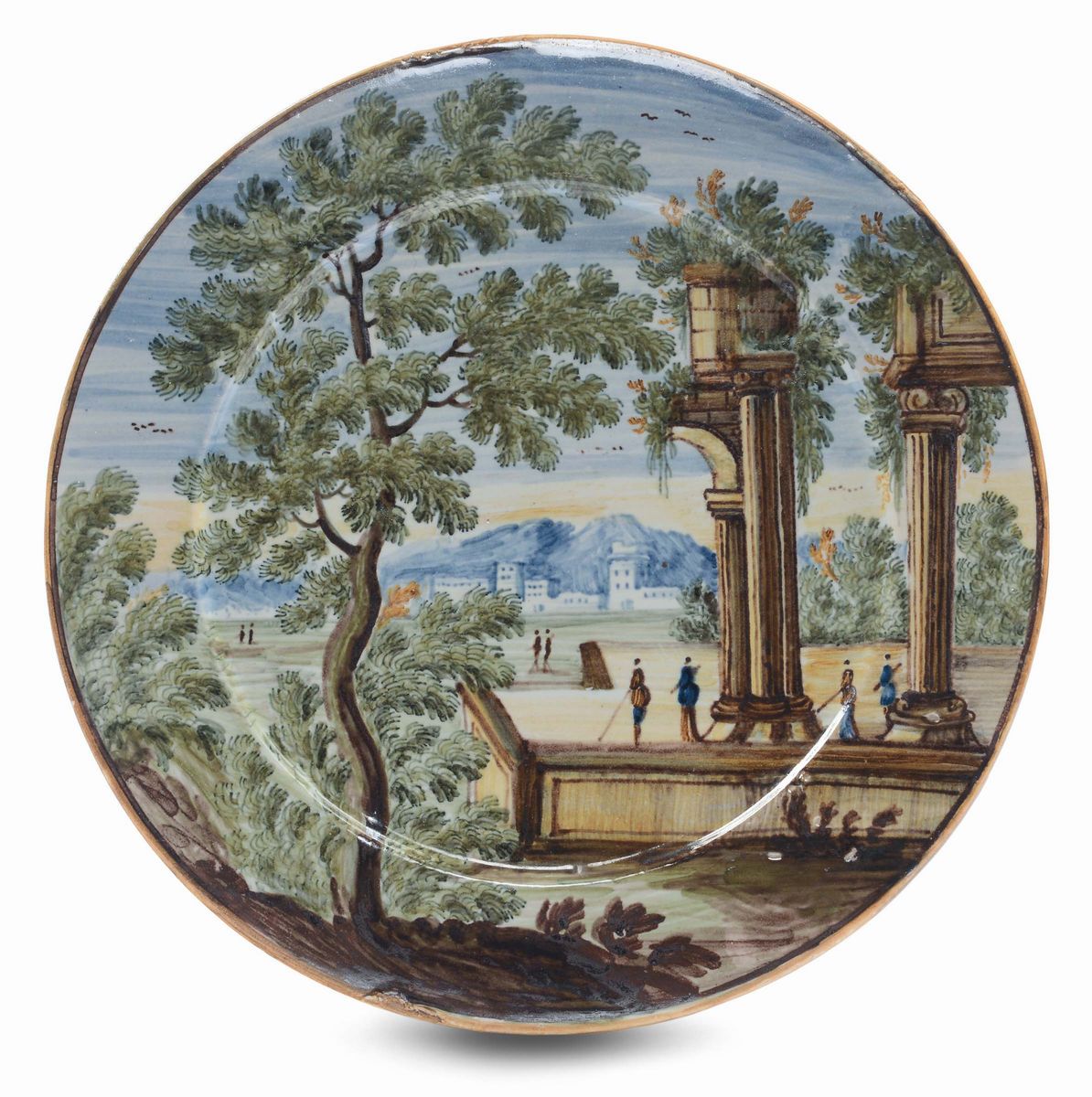 Coppia di Piattini in Maiolica con Paesaggi, Castelli Fine XVIII Secolo