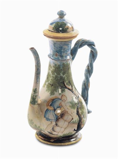 Caffettiera in Maiolica Decorata in Policromia, XVIII Secolo