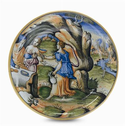 Ciotola in Maiolica a Decoro Istoriato, Bottega Urbinate XVI Secolo (imitazione XIX Secolo),