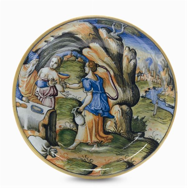 Ciotola in maiolica a decoro istoriato, Bottega urbinate XVI secolo (imitazione XIX secolo),