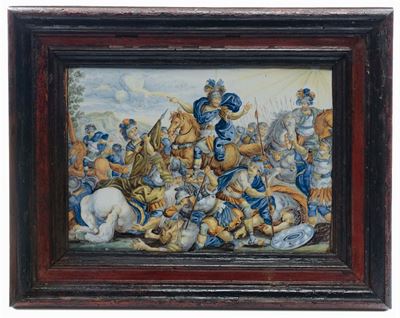 Grande Mattonella in Maiolica Raffigurante Giosué, Castelli XVIII Secolo