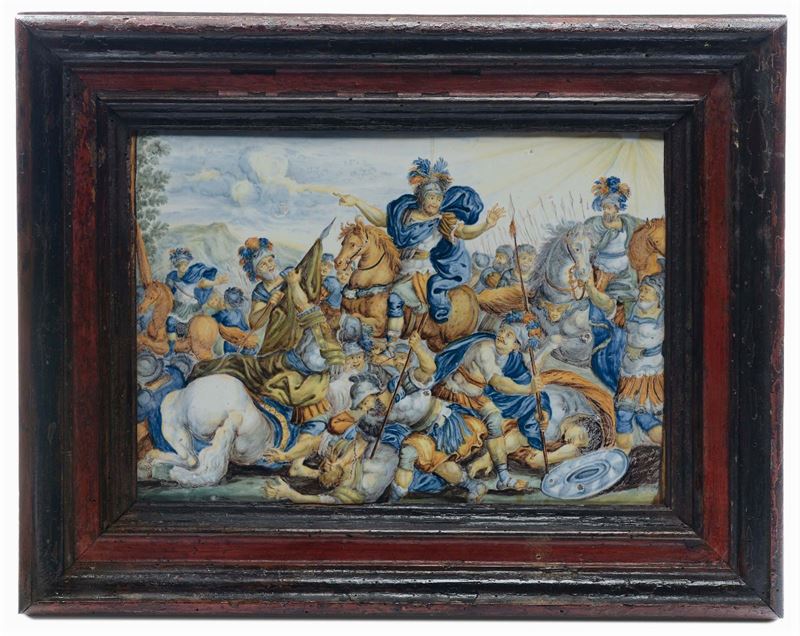 Grande mattonella in maiolica raffigurante Giosué, Castelli XVIII secolo  - Auction Italian Majolica from 16th to 18th Century - Cambi Casa d'Aste