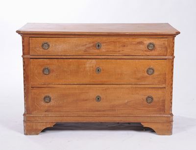 Comò a Tre Cassetti in Legno Massello Filettato, XIX Secolo