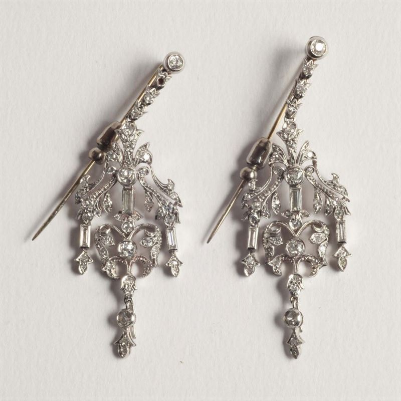 A pair of diamond pendent earrings. By Furst, Rome  - Auction Silver, Ancient and Contemporary Jewels - Cambi Casa d'Aste
