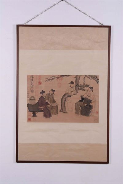 Dipinto su Seta Raffigurante Filosofi. Cina, Dinastia Qing, XIX Secolo