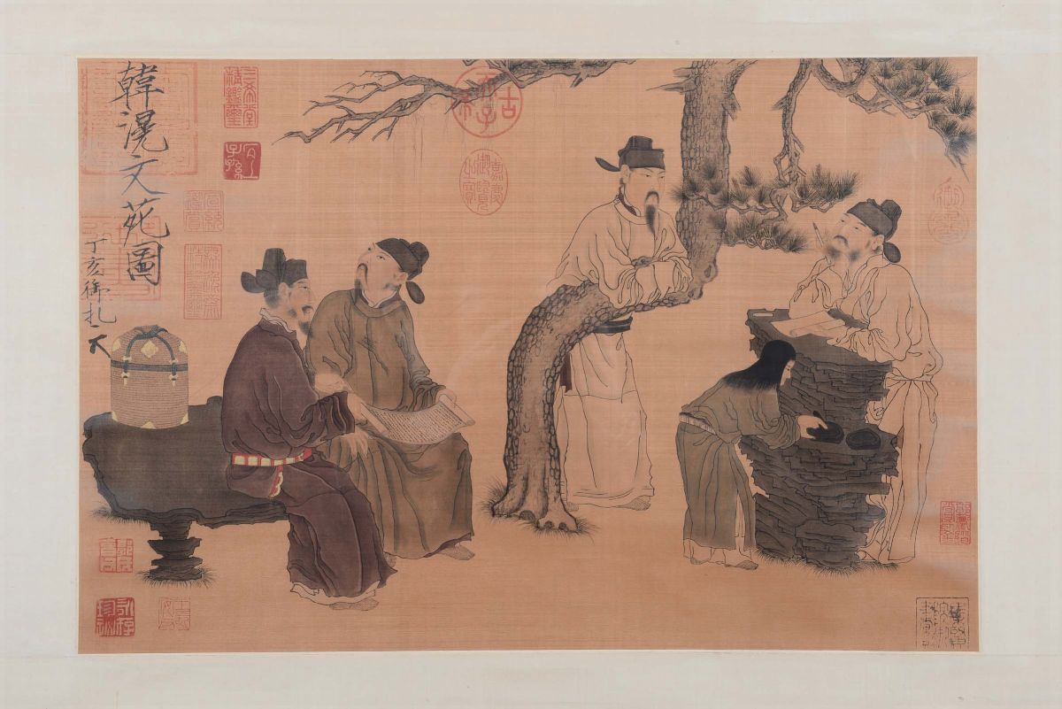 Dipinto su Seta Raffigurante Filosofi. Cina, Dinastia Qing, XIX Secolo