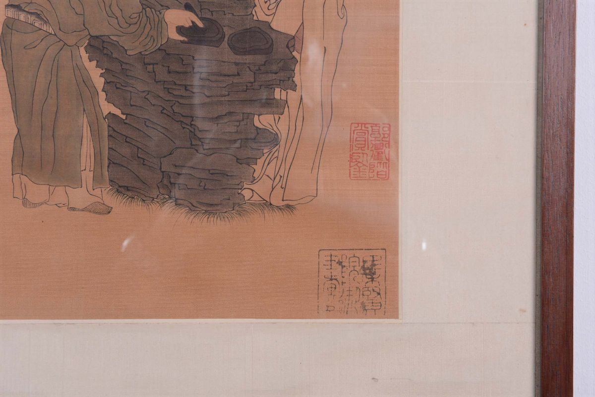 Dipinto su Seta Raffigurante Filosofi. Cina, Dinastia Qing, XIX Secolo