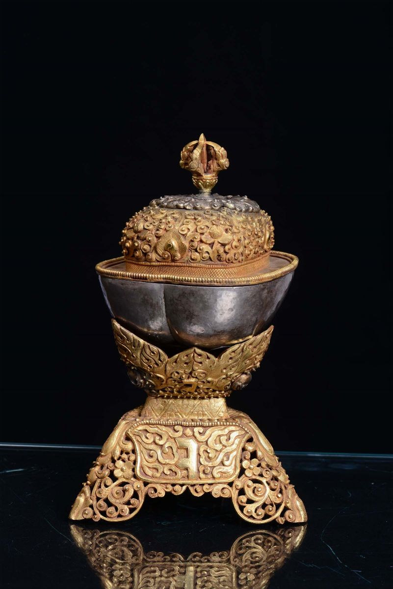 Kapala in Argento e Rame Dorato, Tibet, XVIII Secolo
