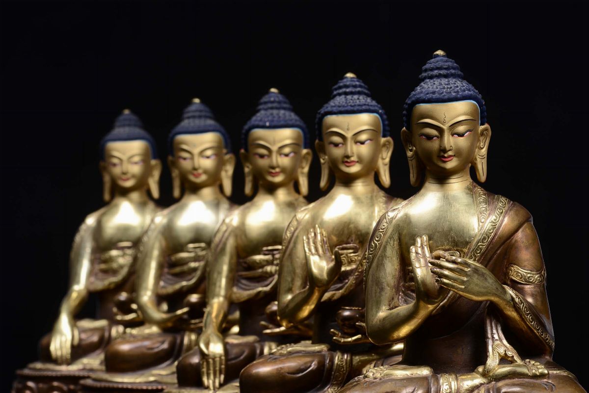 Cinque Dhyani Budda in Bronzo Dorato, XX Secolo