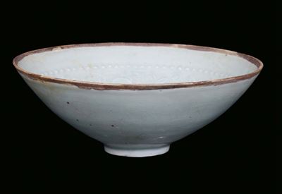 Ciotola in Ceramica Azzurra Decorata a Motivi Vegetali e Bambini, Cina, Dinastia Song (960-1279)