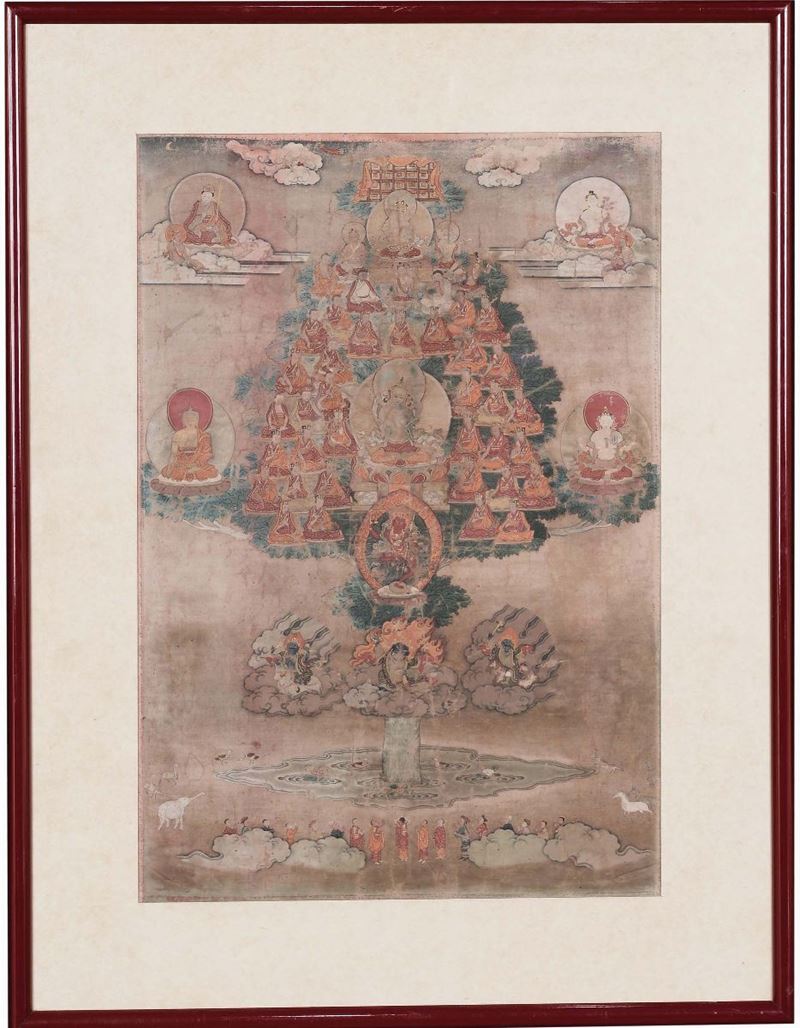 A silk Tanka representing Karmakajupa, Tibet,  18th century  - Auction Fine Chinese Works of Art - Cambi Casa d'Aste