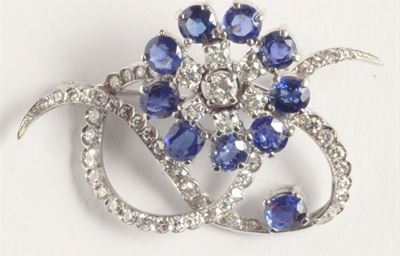 Spilla con Diamanti e Zaffiri Ceylon