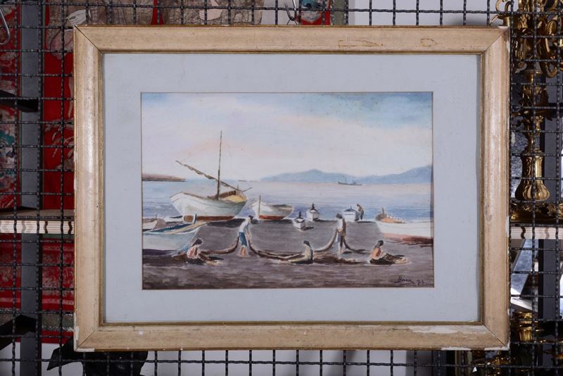 G.B. Carniglia? Pescatori a Sestri Levante, 1973  - Auction OnLine Auction 7-2013 - Cambi Casa d'Aste