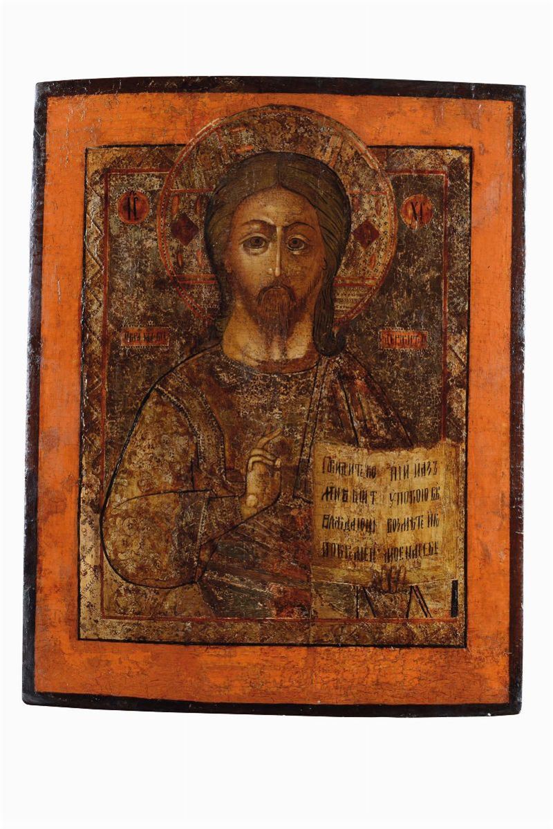 Icona raffigurante Cristo benedicente, Russia XVIII-XIX secolo  - Auction Furnishings and Works of Art from Important Private Collections - Cambi Casa d'Aste