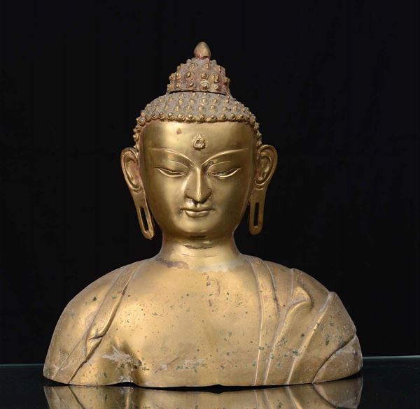 A bronze Buddha head, Indochina 20th century