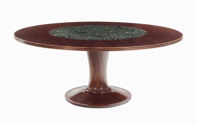 Tavolo circolare in legno di palissandro con parte centrale in marmo  - Asta Design - Cambi Casa d'Aste