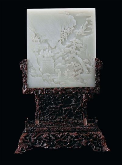 Rara Placca da Centro in Giada Bianca, Dinastia Qing, Periodo Qianlong (1736-1795)