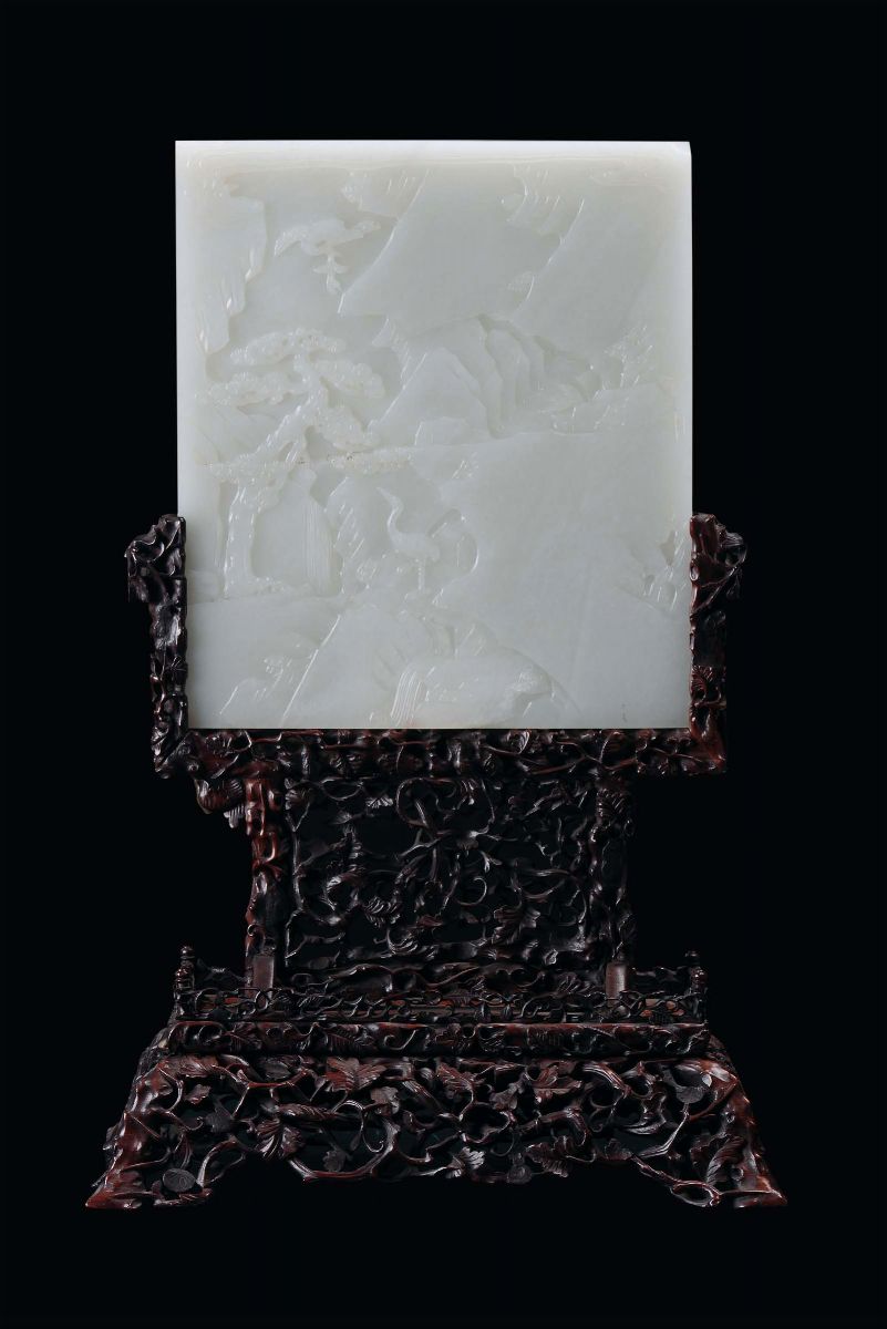 Rara Placca da Centro in Giada Bianca, Dinastia Qing, Periodo Qianlong (1736-1795)