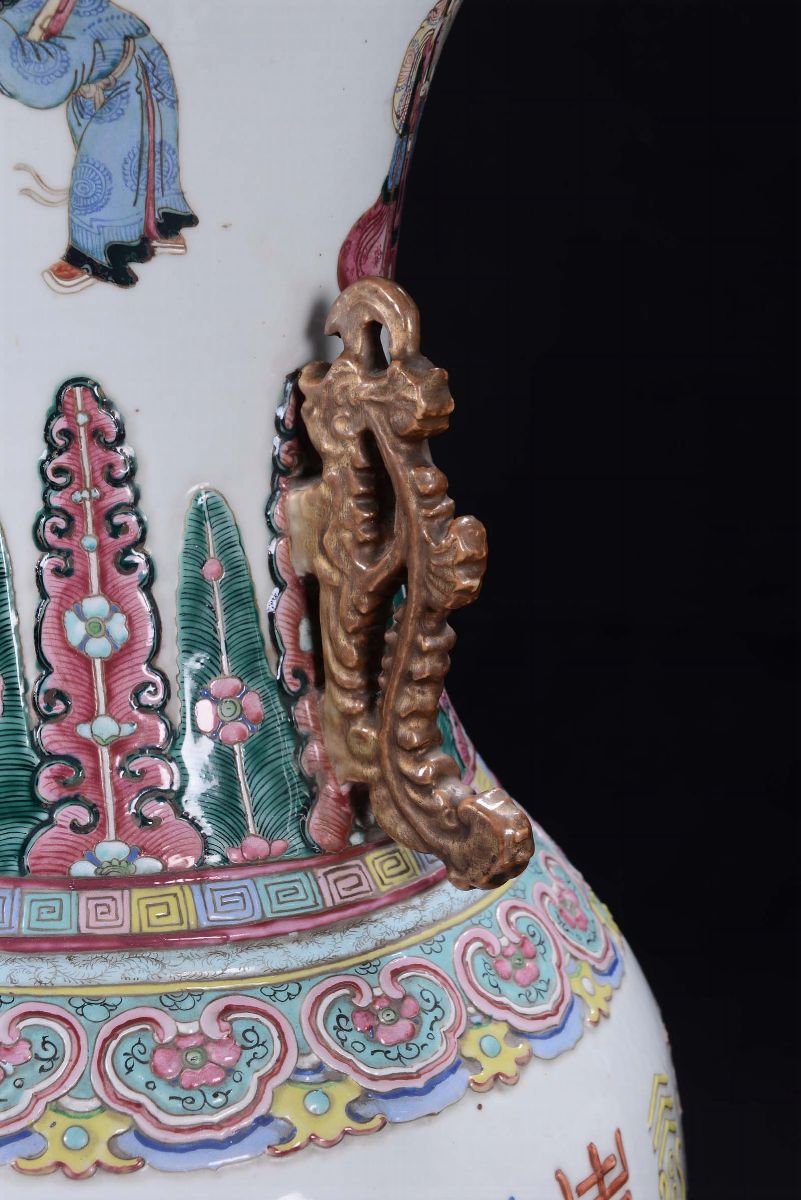 Rara Coppia di Grandi Vasi in Porcellana Famiglia Rosa, Cina, Dinastia Qing, XIX Secolo