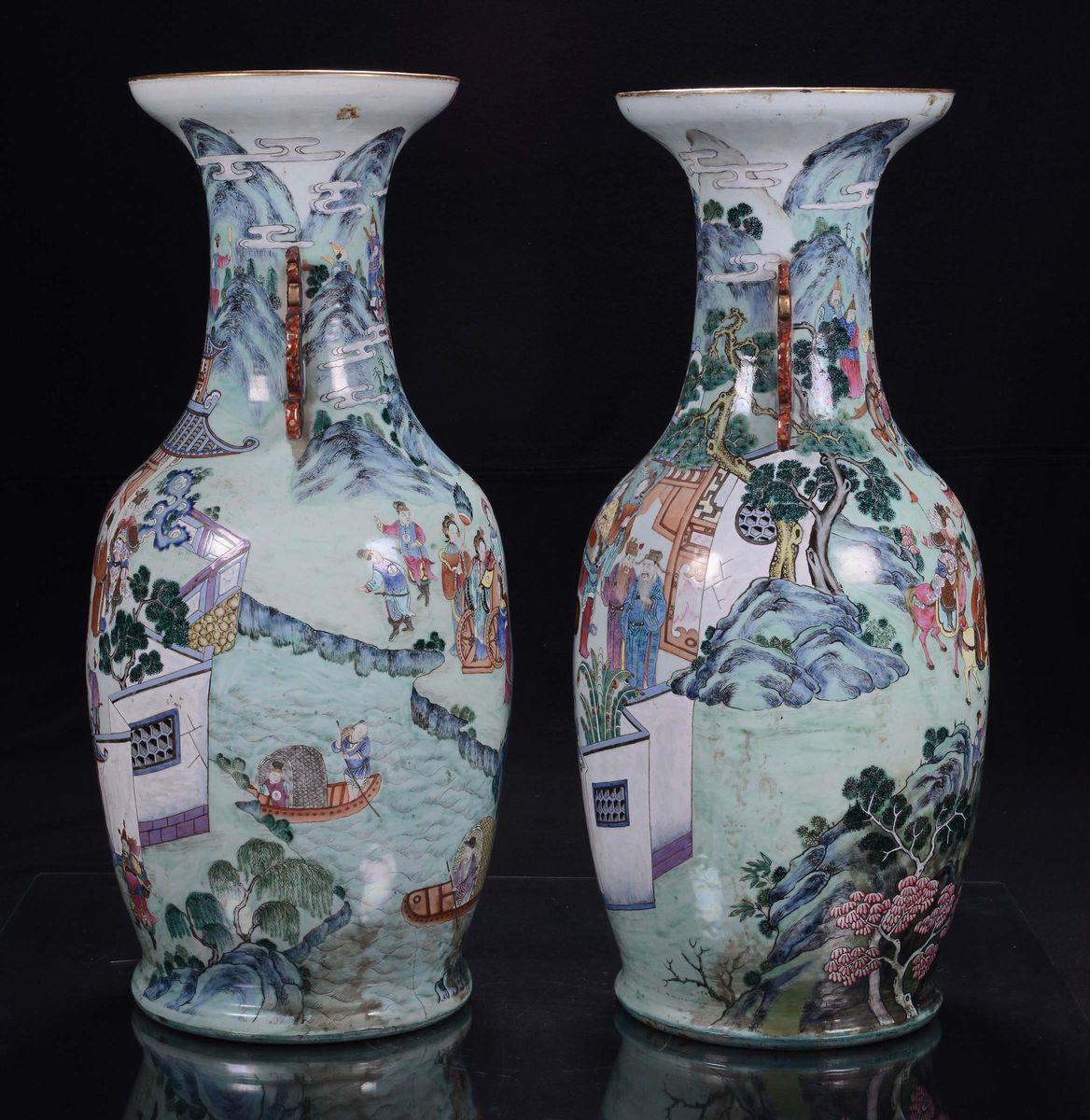 Coppia di Vasi in Porcellana Famiglia Rosa, Cina, Dinastia Qing, XIX Secolo