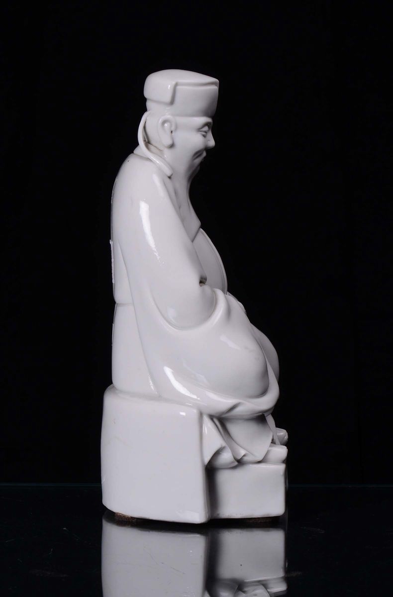 Dignitario in Porcellana Blanc De Chine, Cina, Dinastia Qing, XIX Secolo
