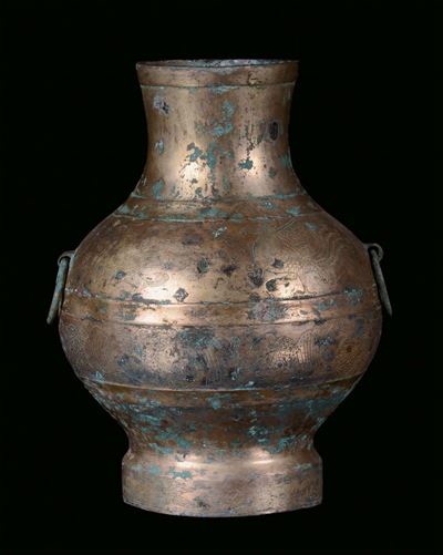 Vaso in Bronzo Dorato Inciso con Draghi e Fenici, Cina, Dinastia Han, III Secolo