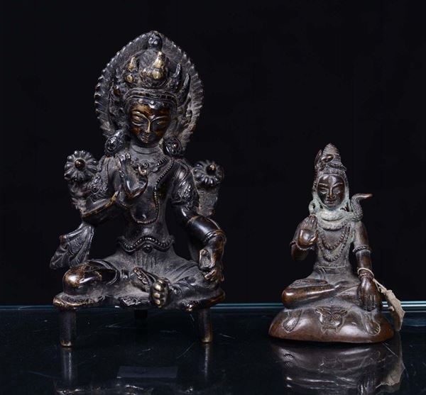 Two bronze sculptures representing divinity, China, 20th century