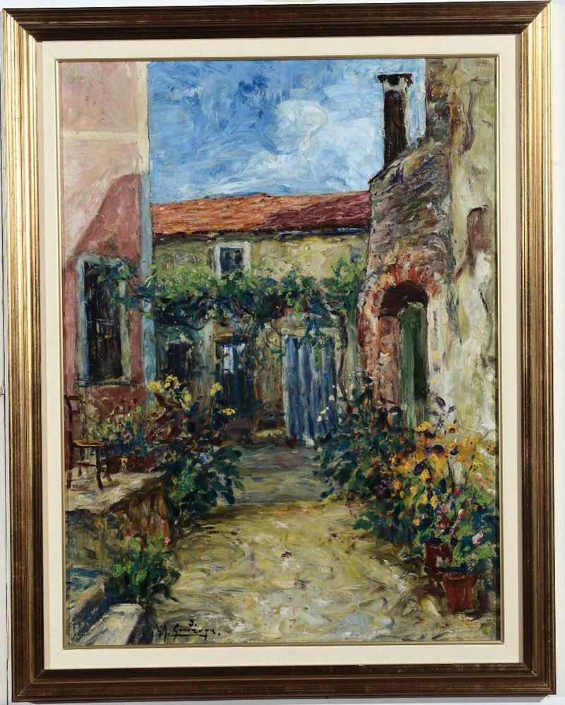 Giovan Francesco Gonzaga (1921-2007) Cortile in fiore  - Auction 19th and 20th Century Paintings - Cambi Casa d'Aste