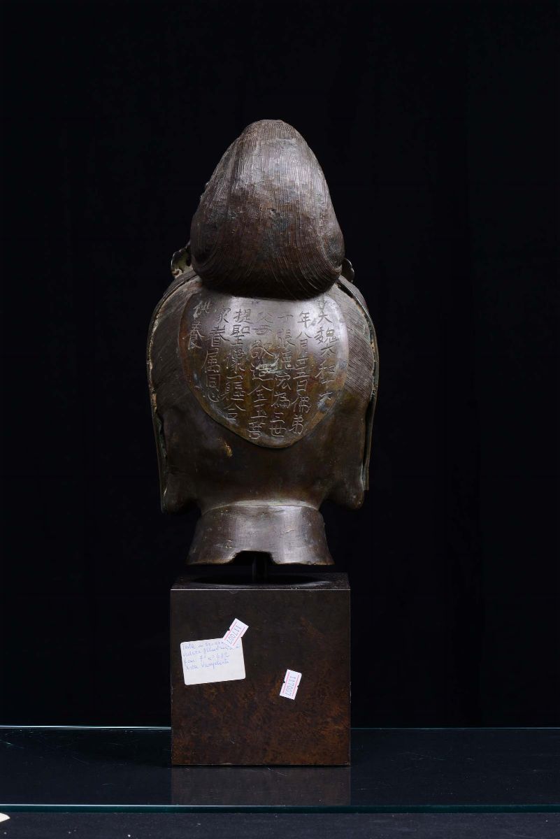 Grande Testa Femminile in Bronzo a Patina Scura, Cina, Dinastia Qing