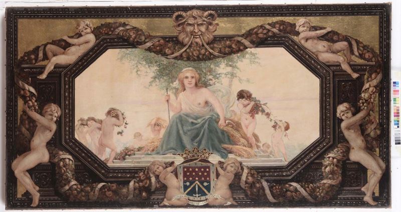 Anonimo della fine del XIX secolo Allegoria di stemma di famiglia  - Asta Dipinti del XIX e XX secolo - Cambi Casa d'Aste