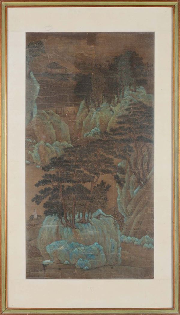 A painting representing a landscape, China, Qing Dynasty, Qianlong Period (1736-1795). Oil on silk