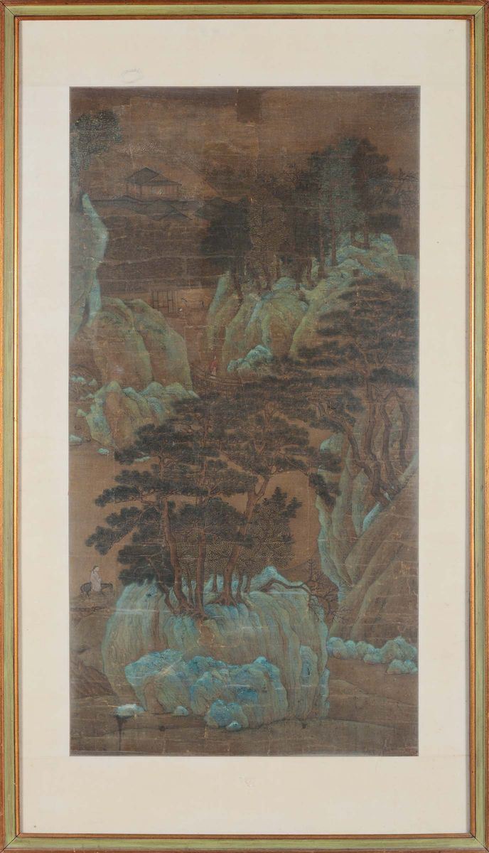 Dipinto raffigurante paesaggio, Cina, Dinastia Qing, Epoca Qianlong (1736-1795)  - Asta Fine Chinese Works of Art - Cambi Casa d'Aste