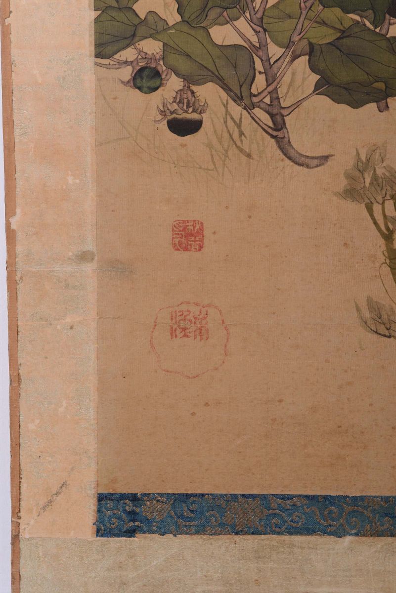 Coppia di Dipinti Raffiguranti Fiori Orientali, Cina, Dinastia Qing, XIX Secolo
