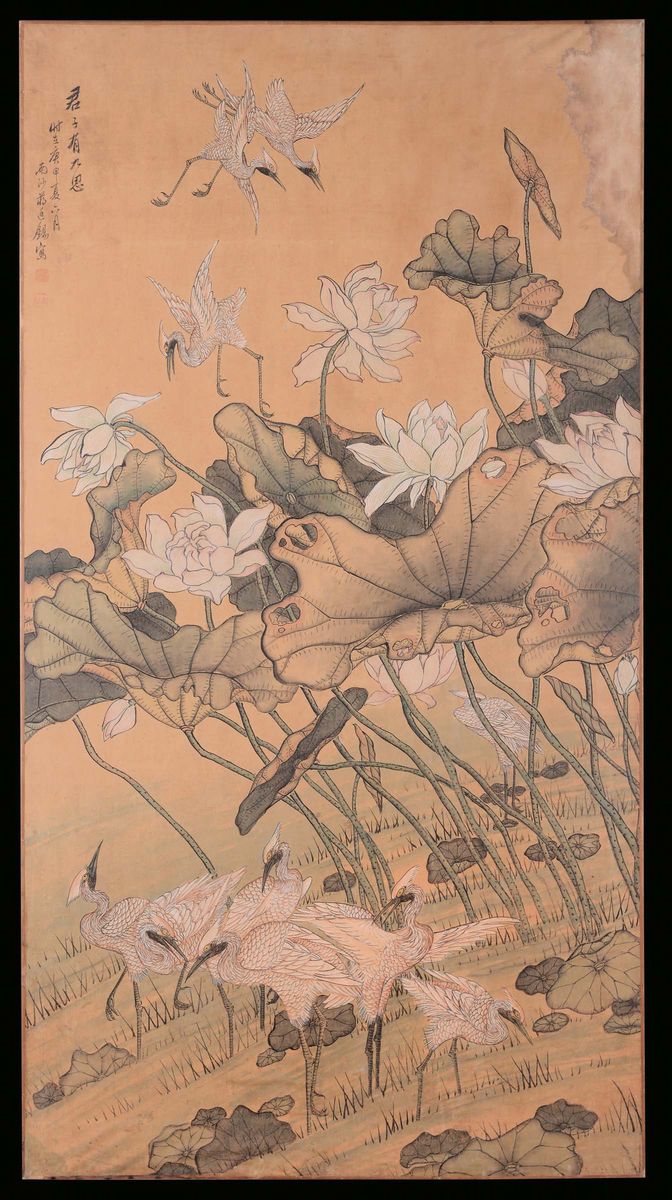 Coppia di Dipinti Raffiguranti Fiori Orientali, Cina, Dinastia Qing, XIX Secolo