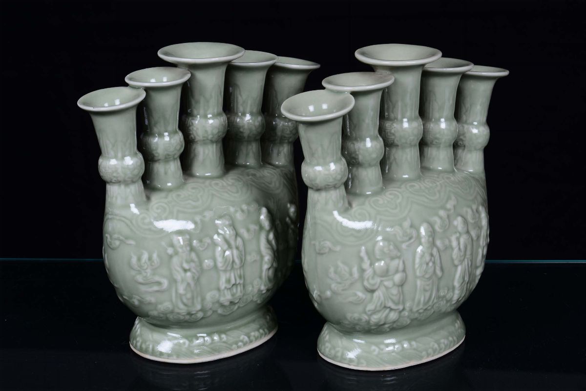 Coppia di Vasi in Porcellana Celadon, Cina, Dinastia Qing, XIX Secolo