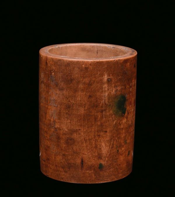 A wooden brush holder with ideograms, China, Qing Dynasty, Guangxu Period (1875-1908)Dated second year of the Guangxu Period