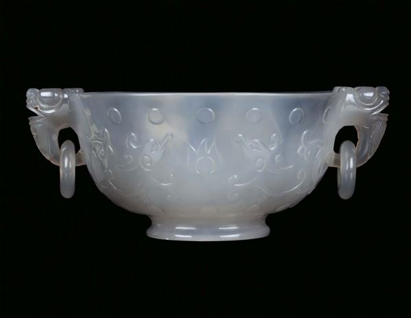 Coppa in agata con anelli laterali, Cina, Dinastia Qing, XIX secolo