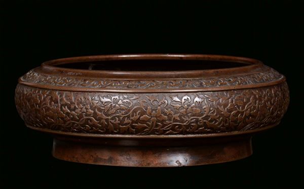 A bronze censer with relief band decorated with vegetable motives, China, Qing Dynasty, 18th century