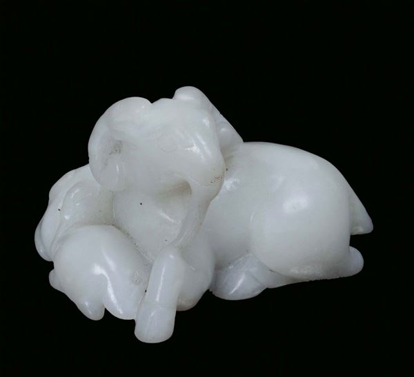 A white jade group representing a ram with its cub, China, Qing Dynasty, 19th century 