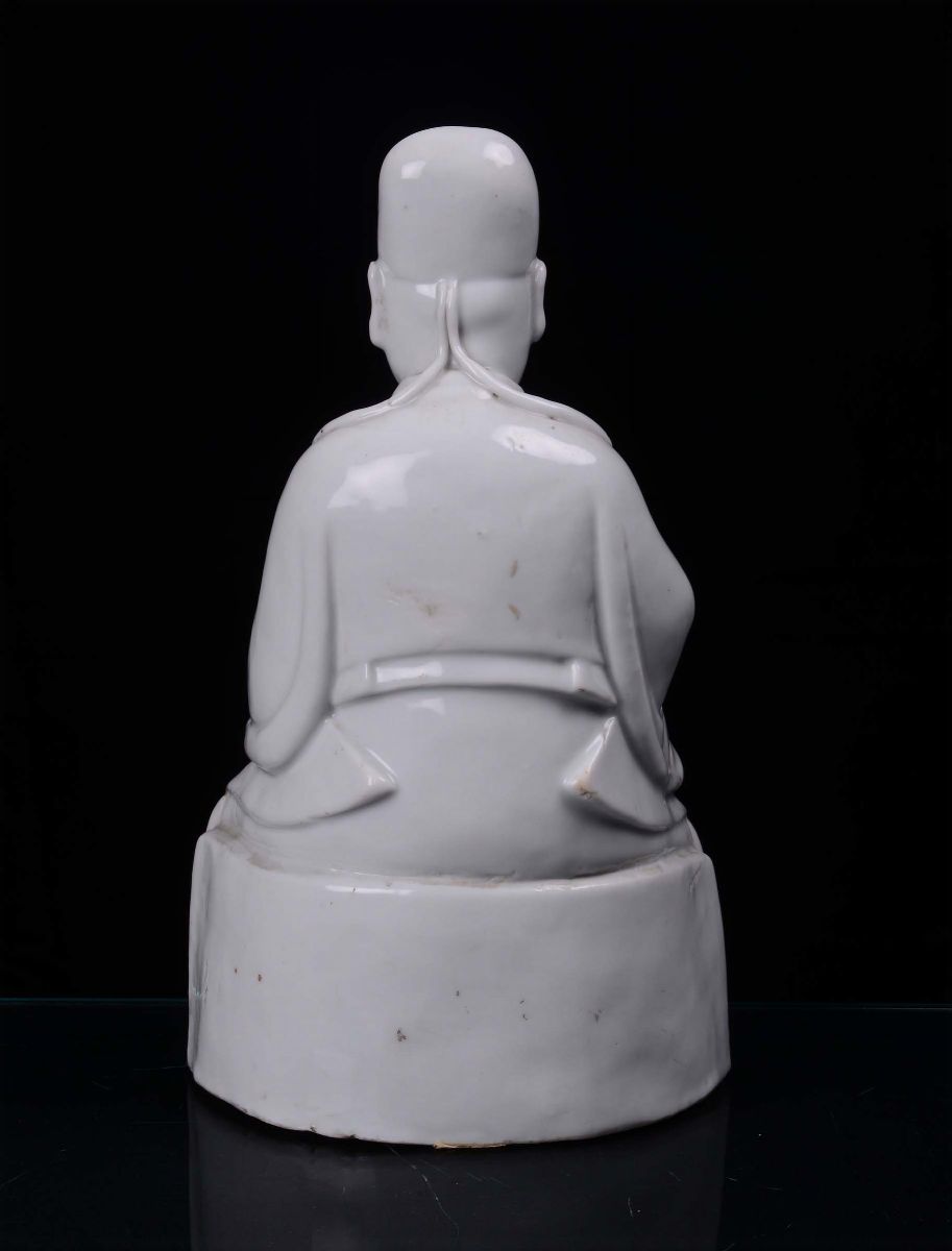 Budai Seduto in Porcellana Blanc De Chine Dehua, Cina, Dinastia Qing, XVIII Secolo