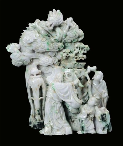 Grande Gruppo in Giadeite con Drago e Personaggi, Cina, Dinastia Qing, XX Secolo