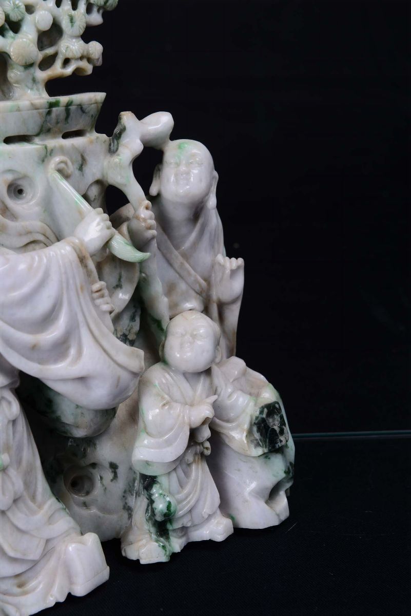 Grande Gruppo in Giadeite con Drago e Personaggi, Cina, Dinastia Qing, XX Secolo