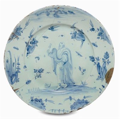 Piatto in Maiolica con Decoro “a Tappezzeria”, Albisola XVII Secolo
