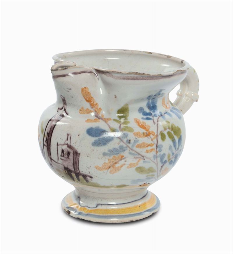 Boccale a bocca trilobata in maiolica, Pavia XVIII secolo  - Auction Italian Majolica from 16th to 18th Century - Cambi Casa d'Aste