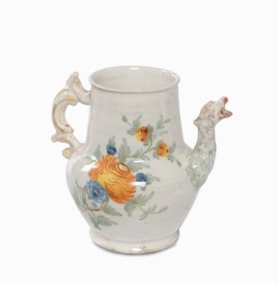 Caffettiera in Maiolica a Decoro Policromo Floreale, Savona XVIII/XIX Secolo