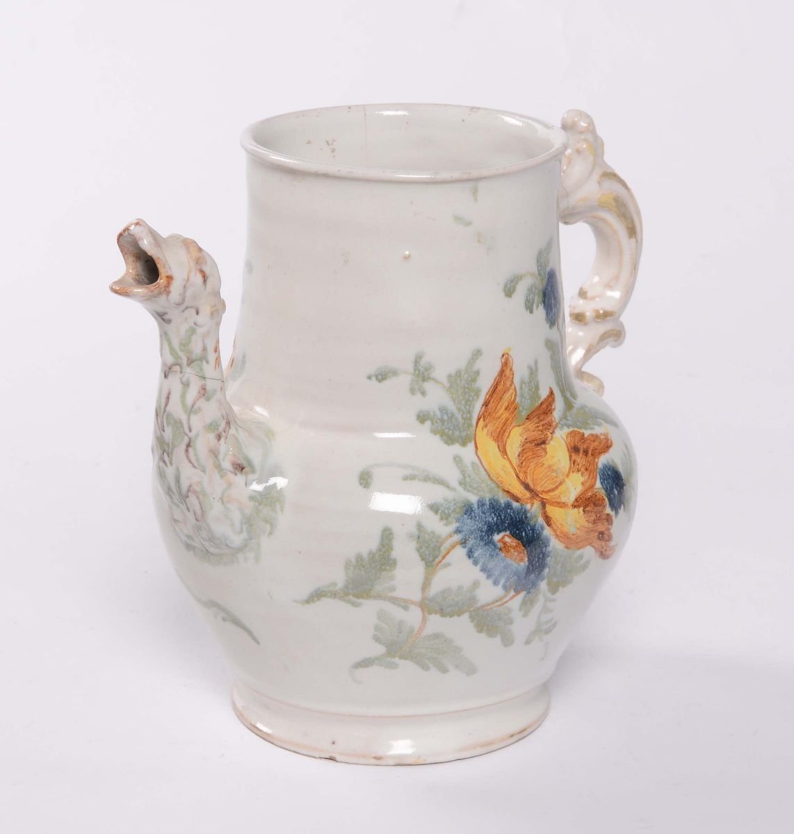Caffettiera in Maiolica a Decoro Policromo Floreale, Savona XVIII/XIX Secolo