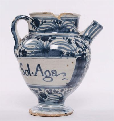 Boccale in Maiolica a Decoro Calligrafico, Savona XVIII Secolo