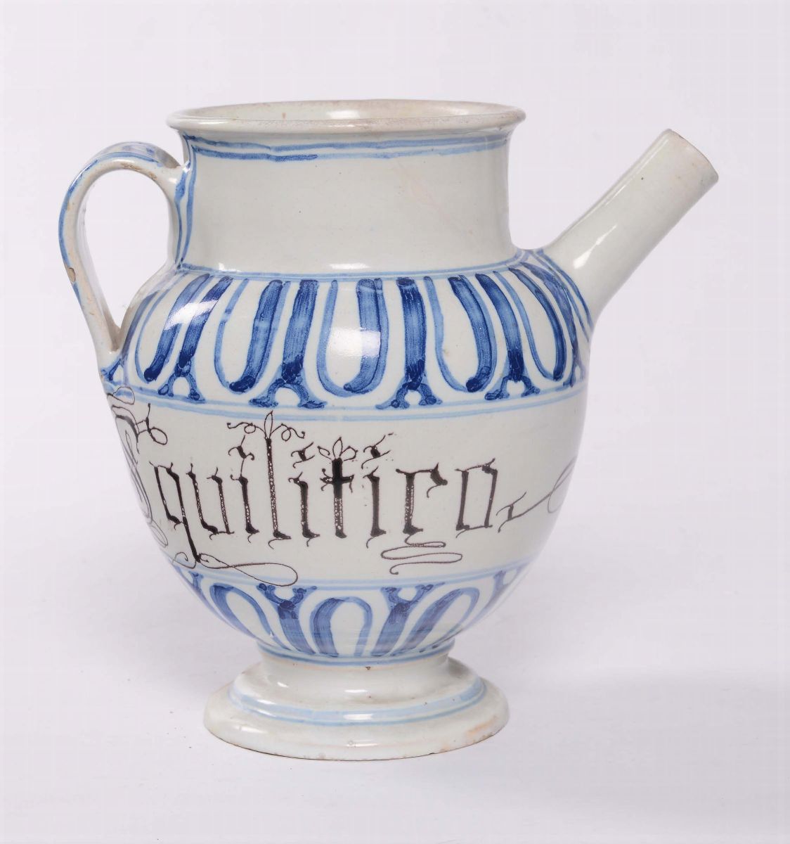 Boccale in Maiolica a Decoro Calligrafico, Savona XVIII Secolo